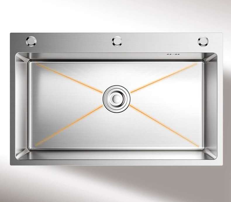 Stainless steel kitchen sink or laundry sink with a modern design on a white background