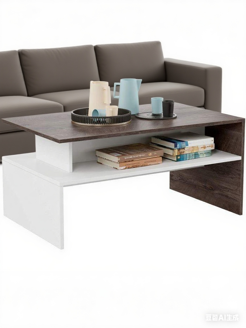 Coffee table with books and decor items in front of a gray sectional sofa.