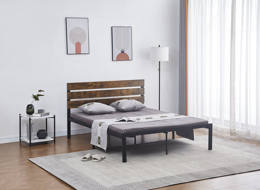 Bed Frame, Rustic Country Style, Brown, King