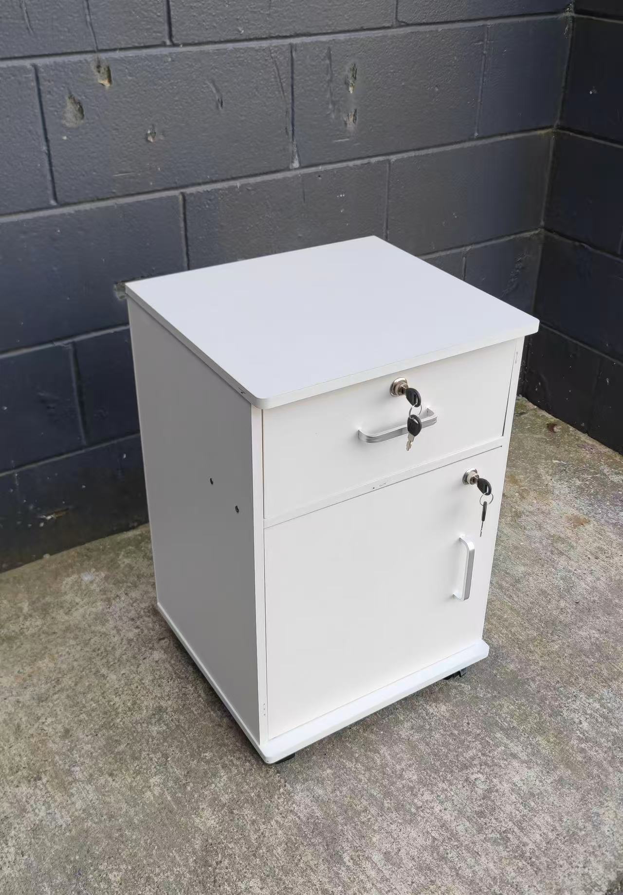 Bedside table ,Storage Cabinet , drawers , White with Wheels