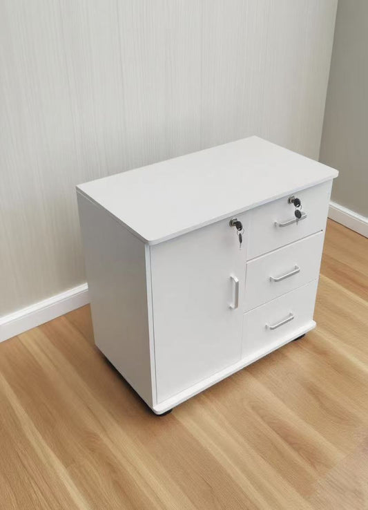Bedside table ,Storage Cabinet , drawers , White with Wheels